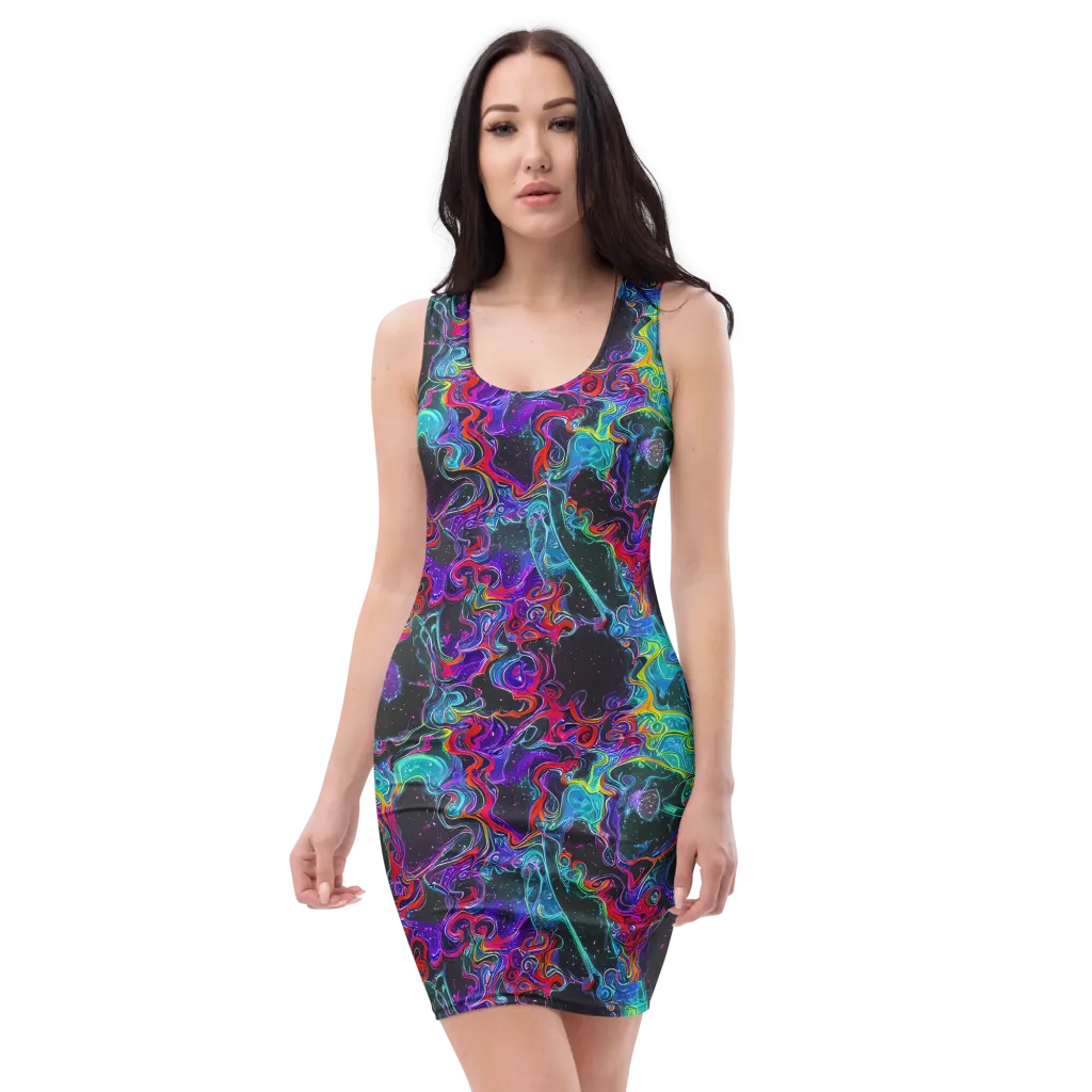 Midnight Eruption on Bodycon Dress — Front
