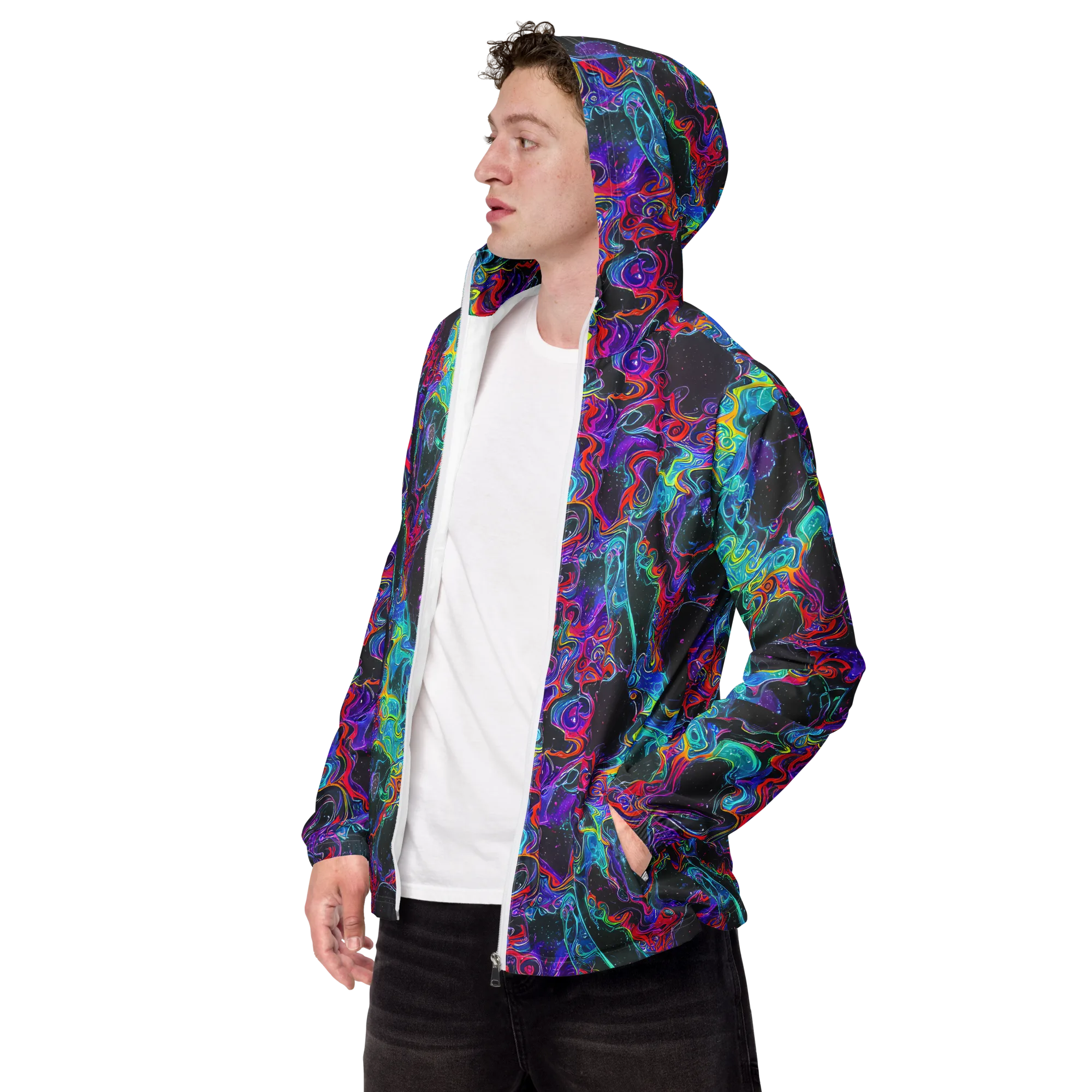 Midnight Eruption on Men's Windbreaker — Left Front