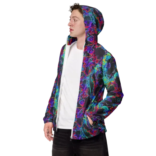 Midnight Eruption on a Men's Windbreaker