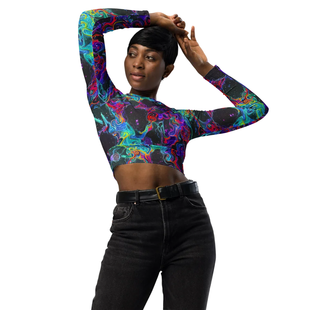 Midnight Eruption on Long Sleeve Crop Top — Front