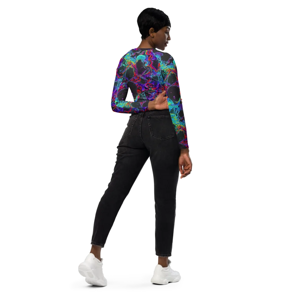 Midnight Eruption on Long Sleeve Crop Top — Right Back