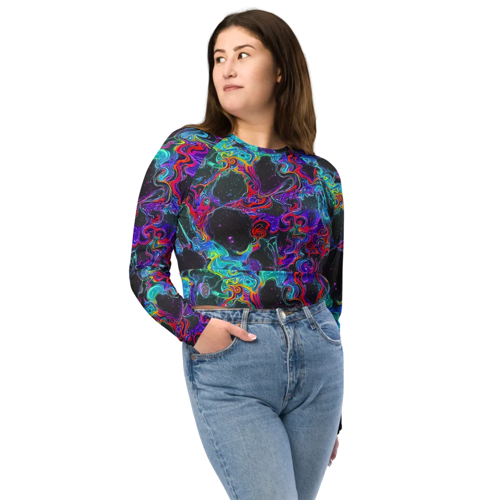 Midnight Eruption on Long Sleeve Crop Top — Front