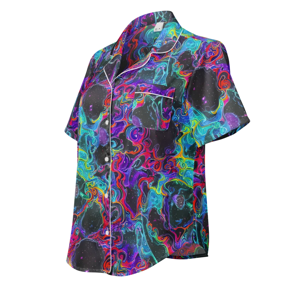 Midnight Eruption on Women's Short Sleeve Pajama Top — Left Front