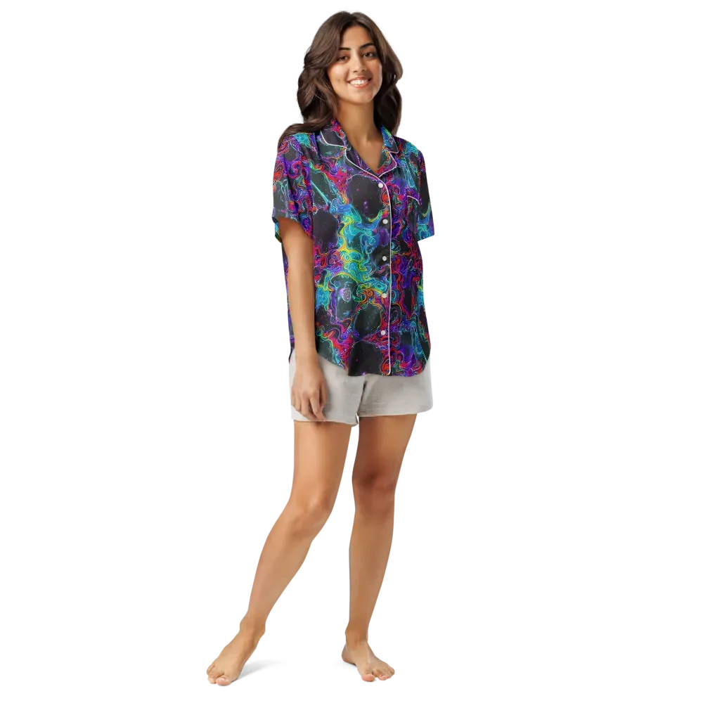 Midnight Eruption on Women's Short Sleeve Pajama Top — Front