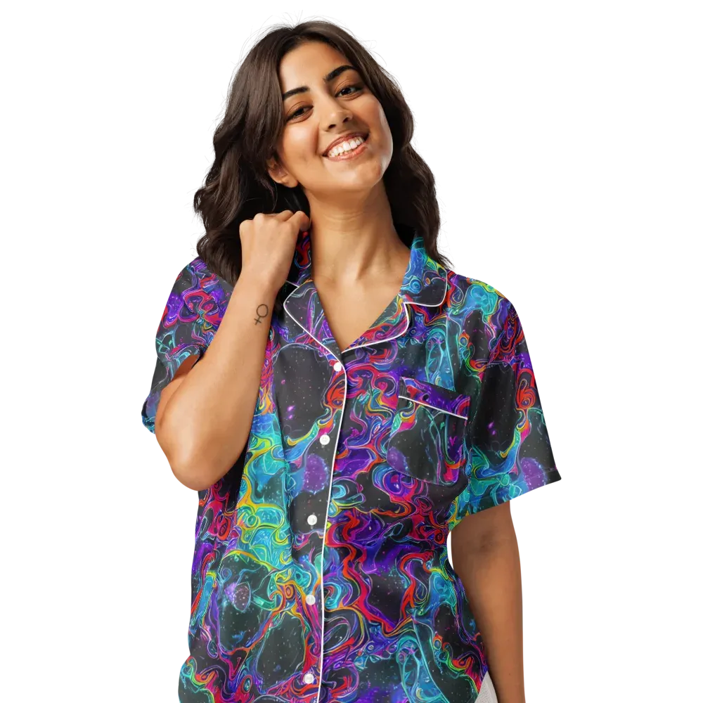 Midnight Eruption on Women's Short Sleeve Pajama Top — Front