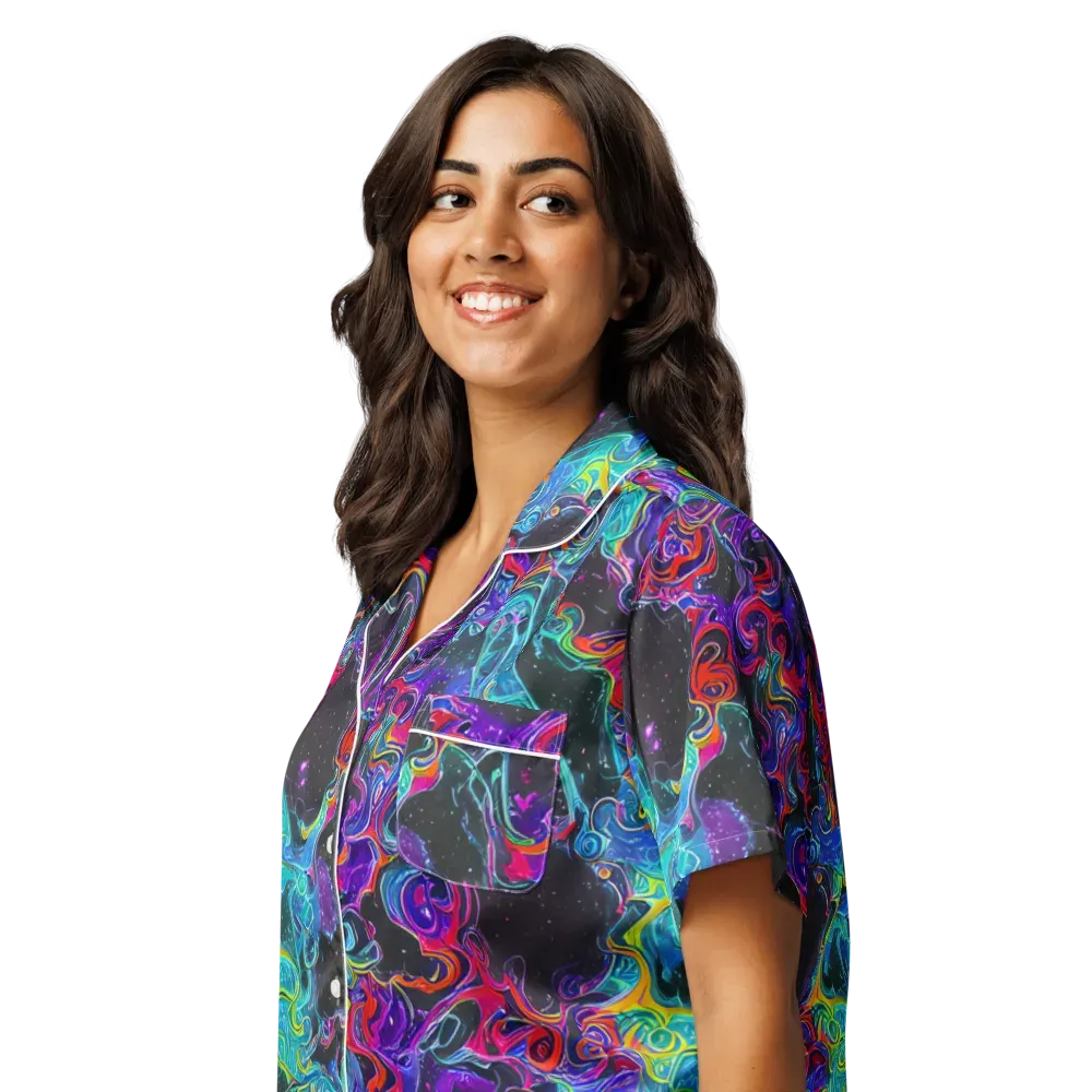 Midnight Eruption on Women's Short Sleeve Pajama Top — Left Front