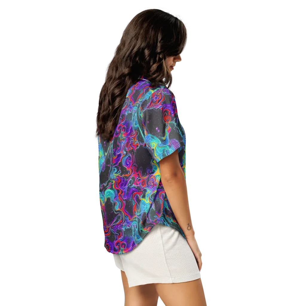 Midnight Eruption on Women's Short Sleeve Pajama Top — Right Back
