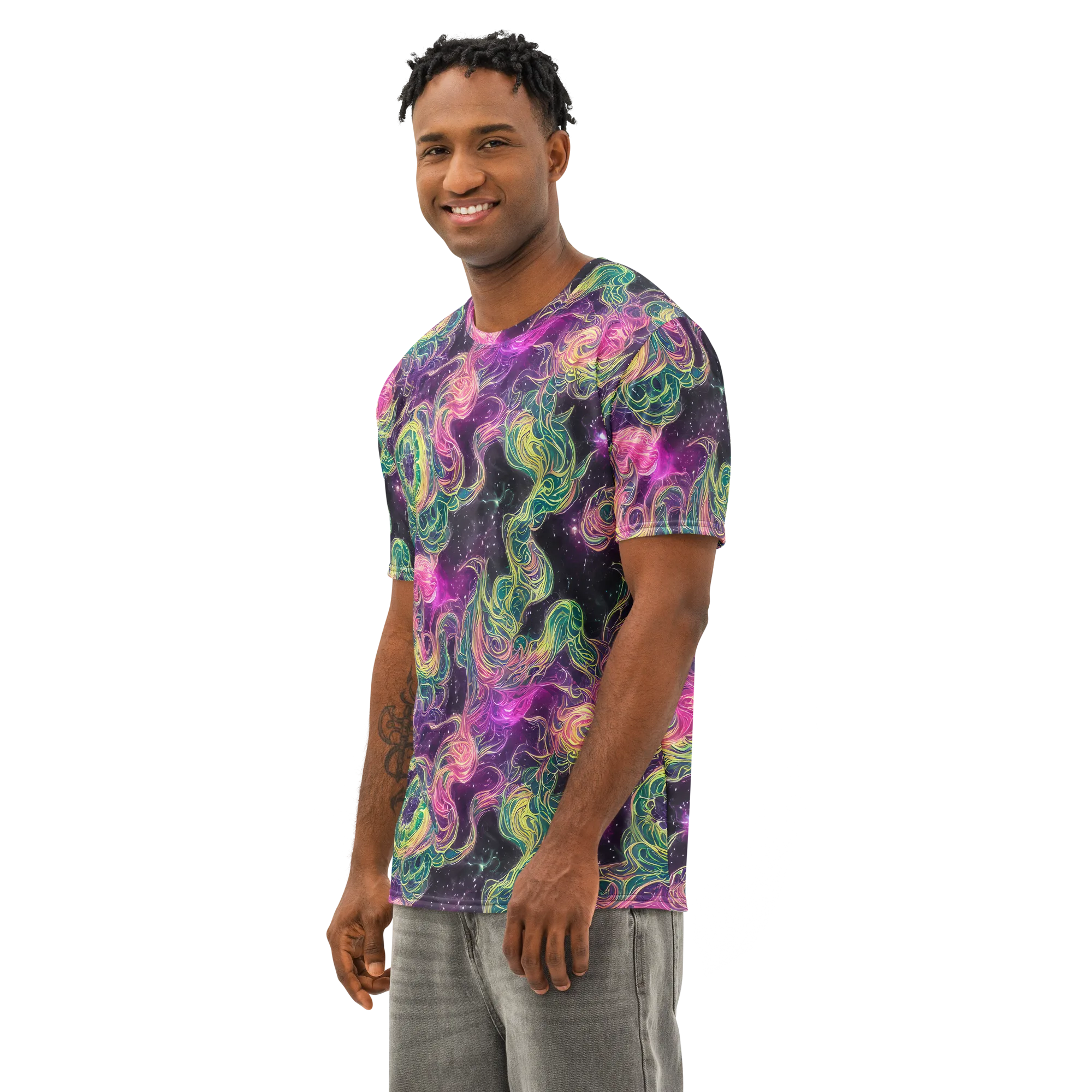 Dreamflare on Men's Cotton Crew Neck T-Shirt — Left Front
