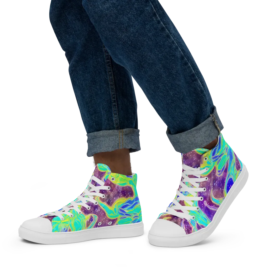 Galactic Marble on Men's High Top Canvas Shoes — Left