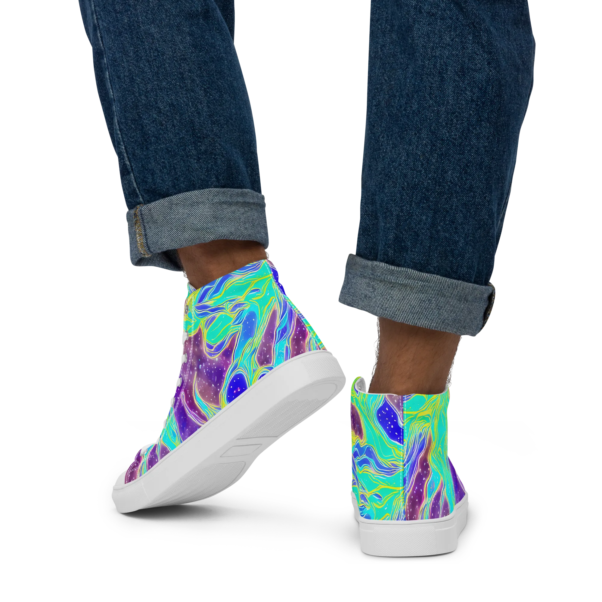 Galactic Marble on Men's High Top Canvas Shoes — Back