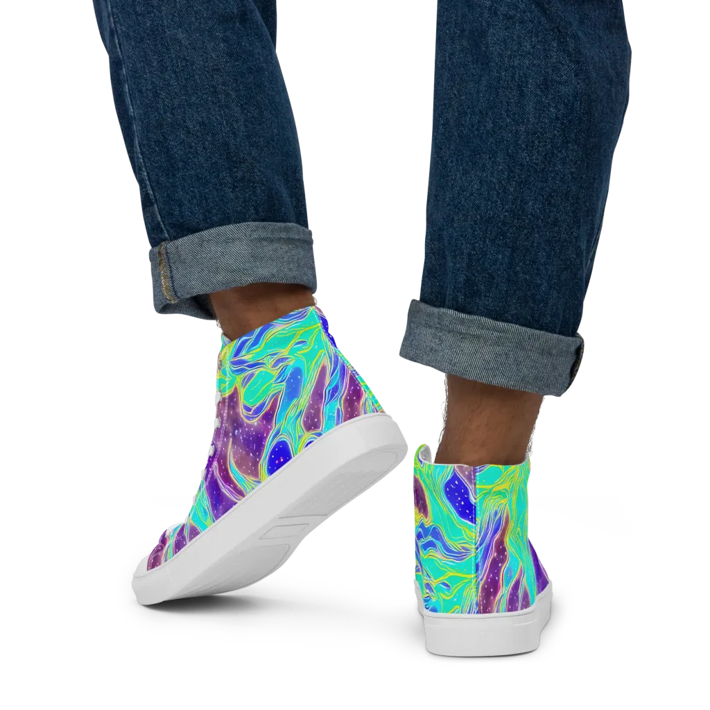 Galactic Marble on Men's High Top Canvas Shoes — Back