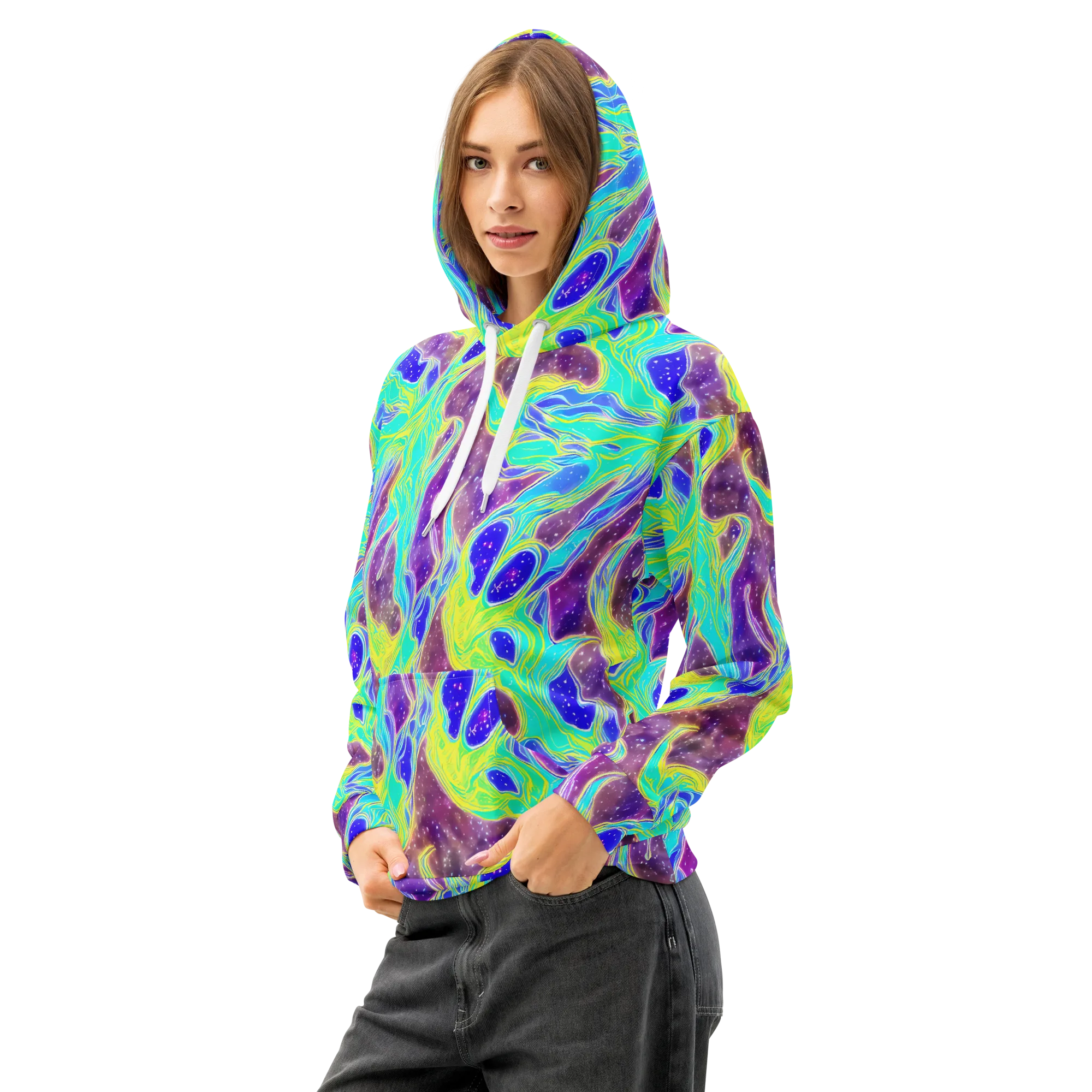 Galactic Marble on Cotton Hoodie — Left Front