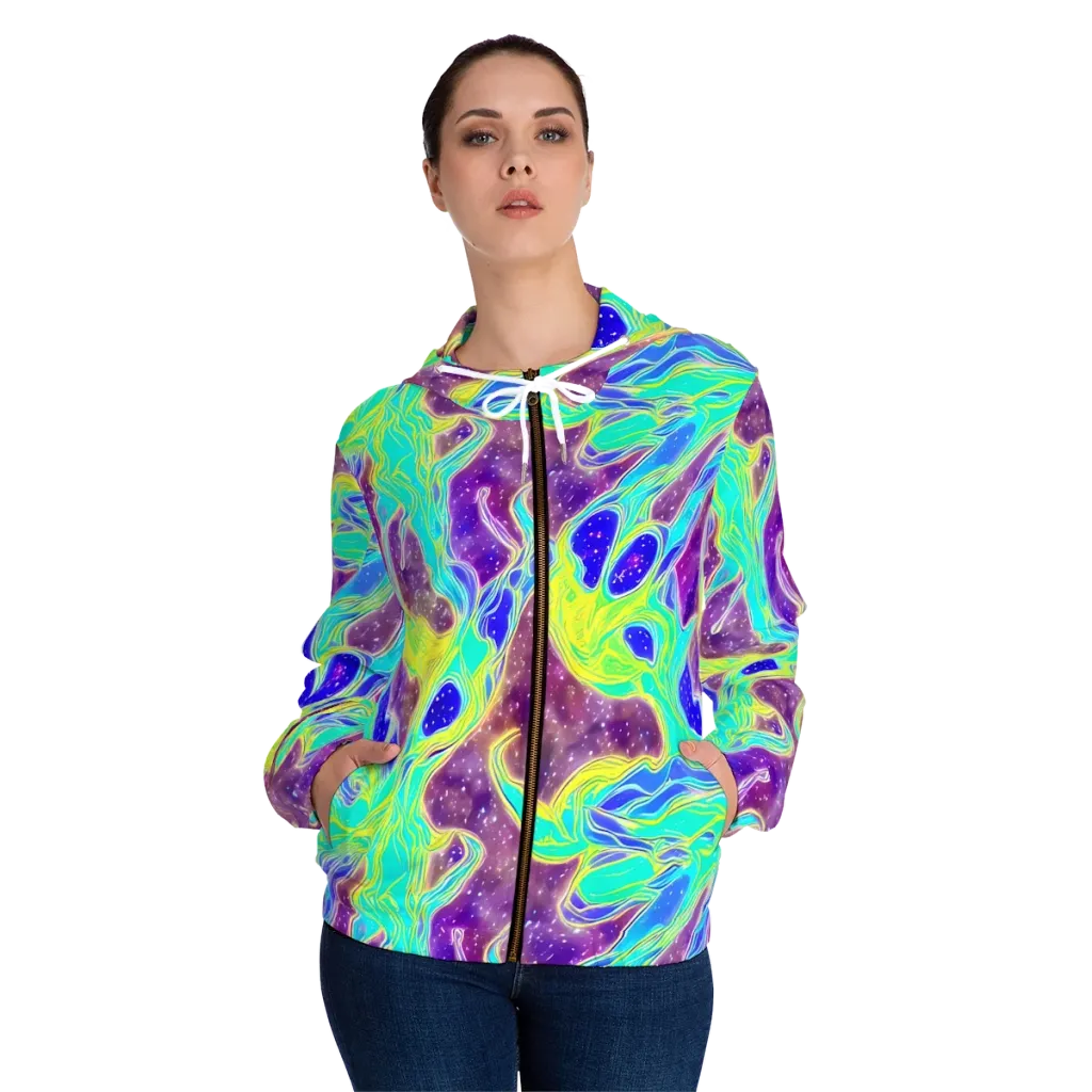Galactic Marble on Women's Full-Zip Hoodie — Front On Person