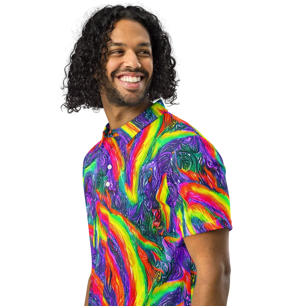 Afterglow Inferno on Men's Slim Fit Polo Shirt — Left Front