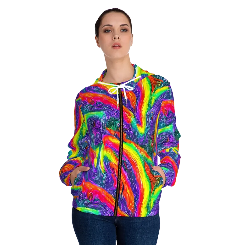 Afterglow Inferno on Women's Full-Zip Hoodie — Front On Person