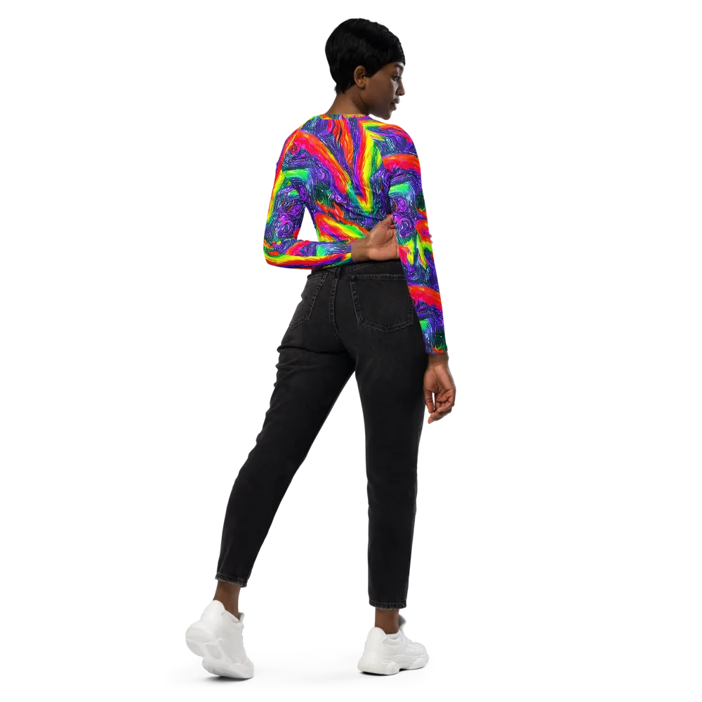 Afterglow Inferno on Long Sleeve Crop Top — Right Back