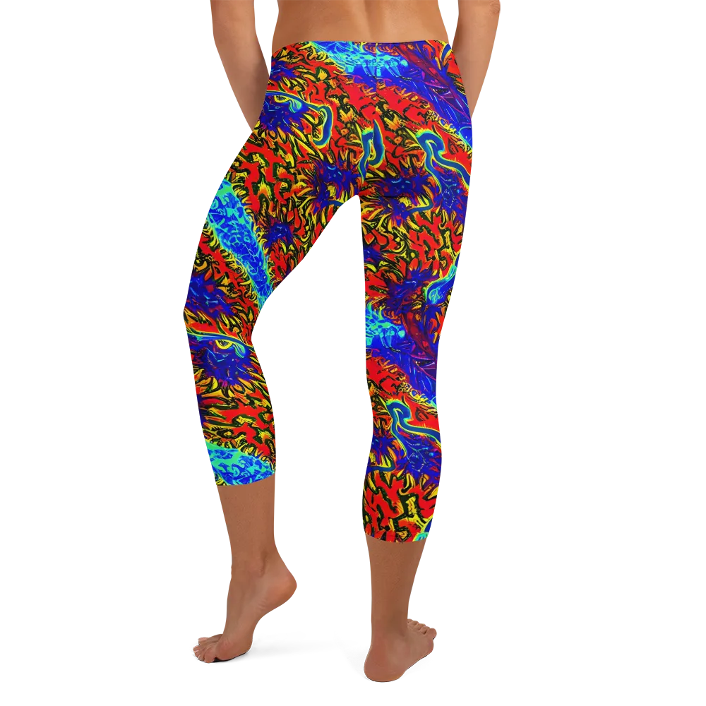 Electric Petalstorm on Capri Leggings — Back