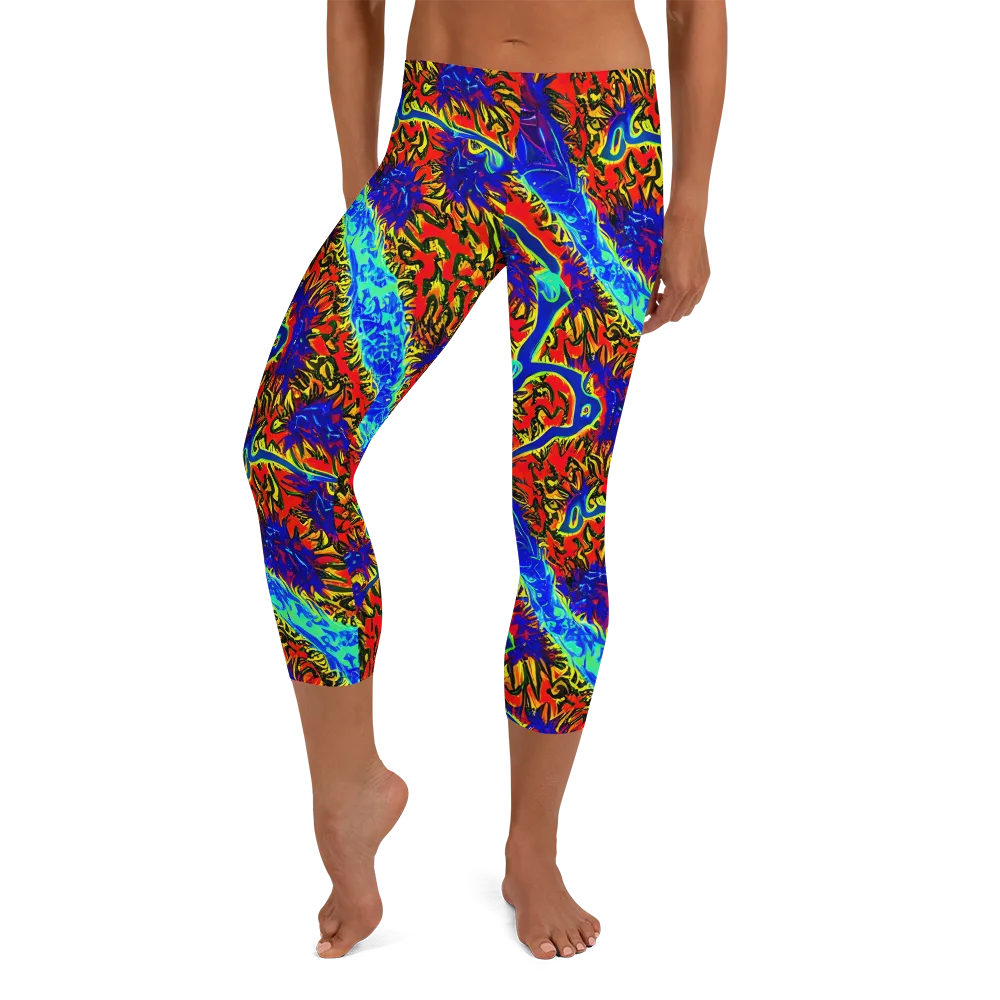 Electric Petalstorm on Capri Leggings — Front