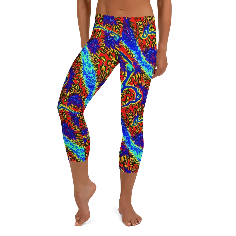 Electric Petalstorm on Capri Leggings — Front
