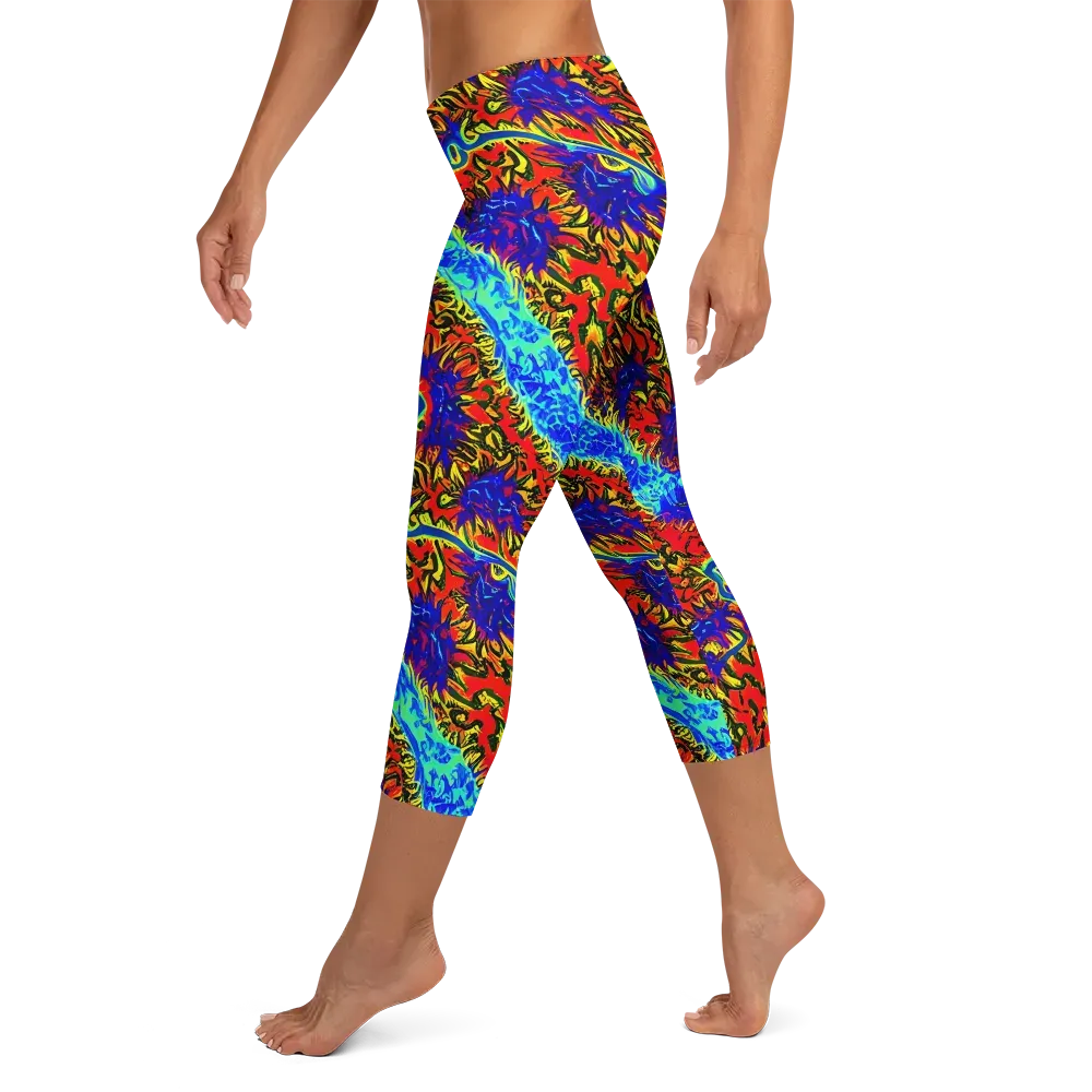 Electric Petalstorm on Capri Leggings — Left