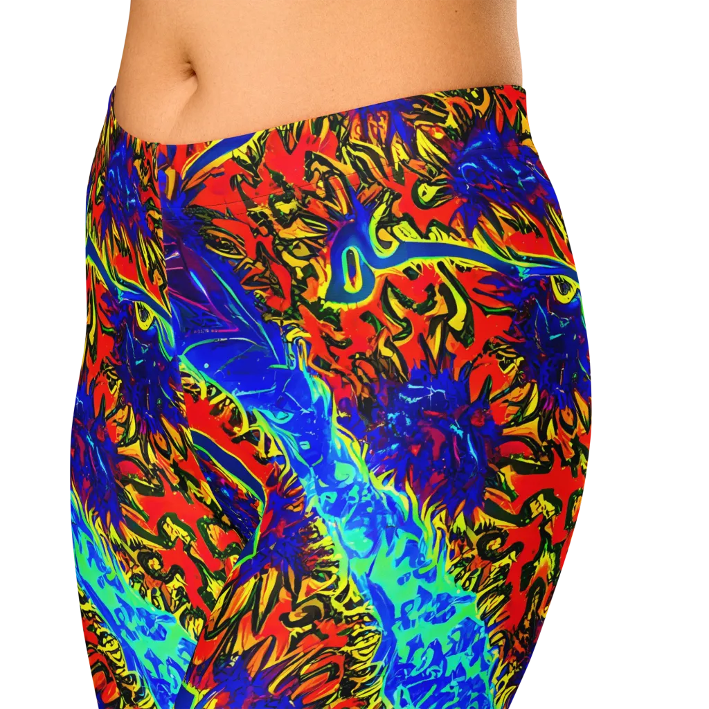 Electric Petalstorm on Capri Leggings — Zoomed-in