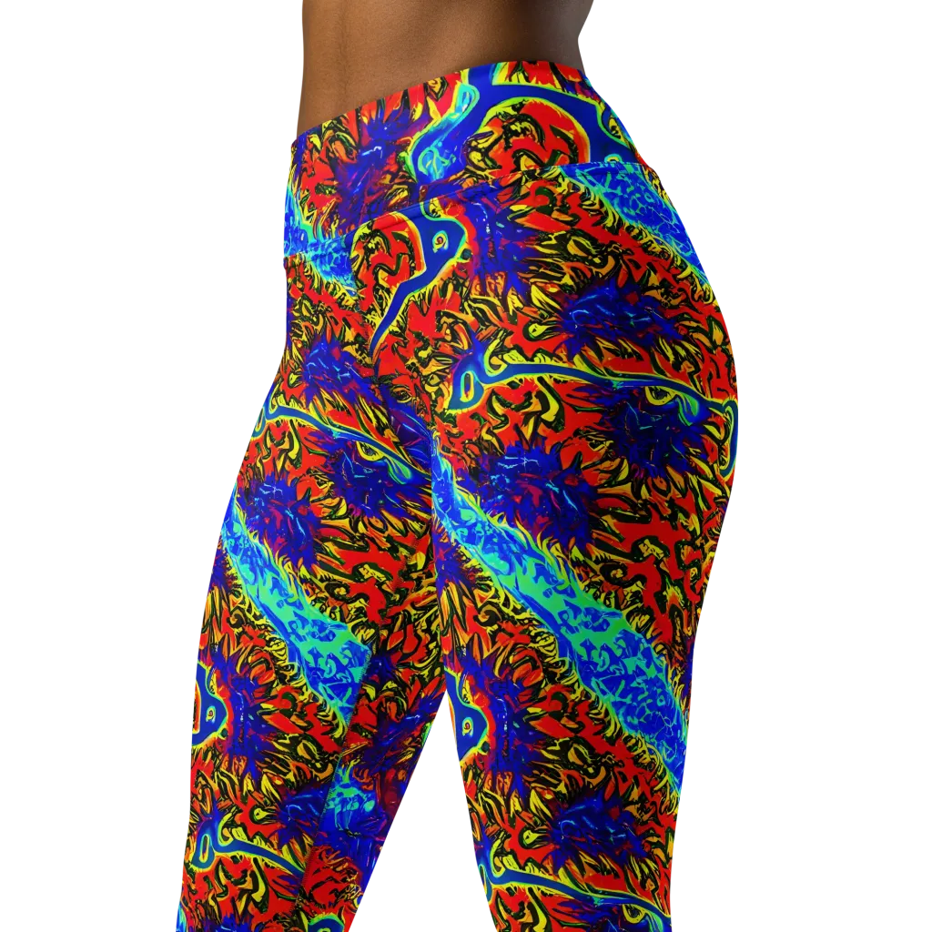 Electric Petalstorm on Yoga Leggings — Left Front