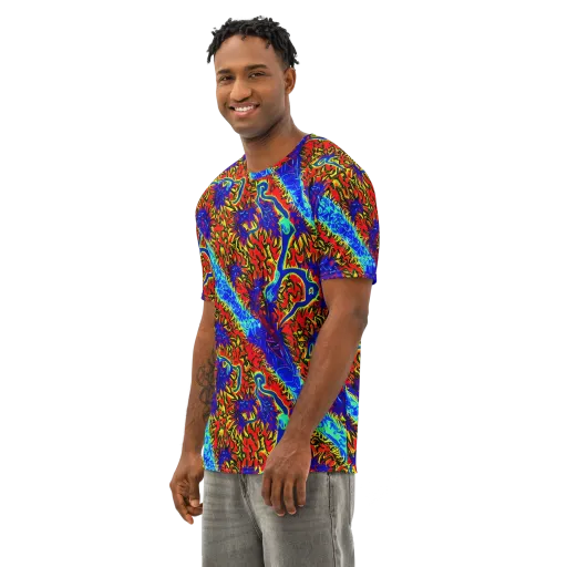 Electric Petalstorm on a Men's Cotton Crew Neck T-Shirt