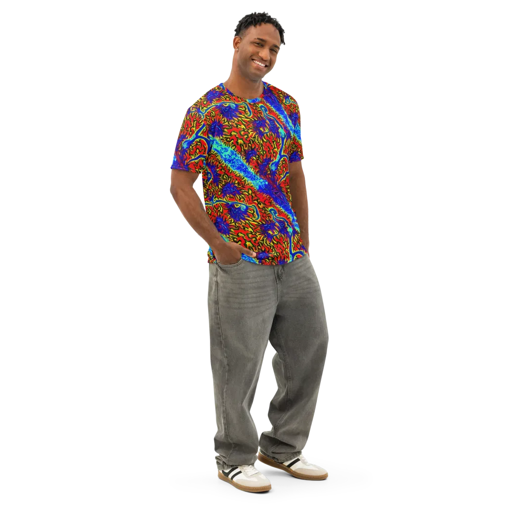 Electric Petalstorm on Men's Cotton Crew Neck T-Shirt — Right Front