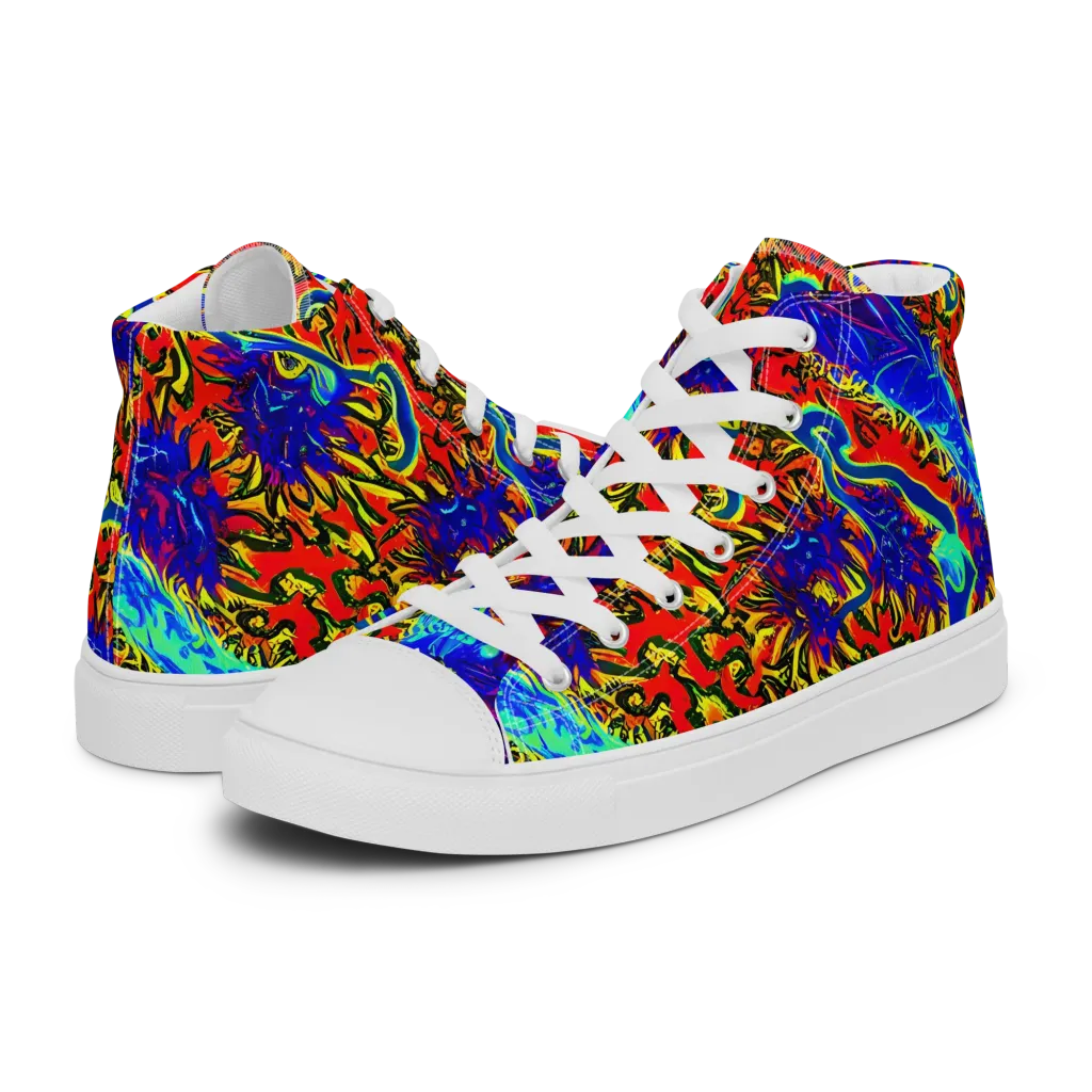 Electric Petalstorm on Men's High Top Canvas Shoes — Left