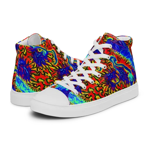 Electric Petalstorm on a Men's High Top Canvas Shoes