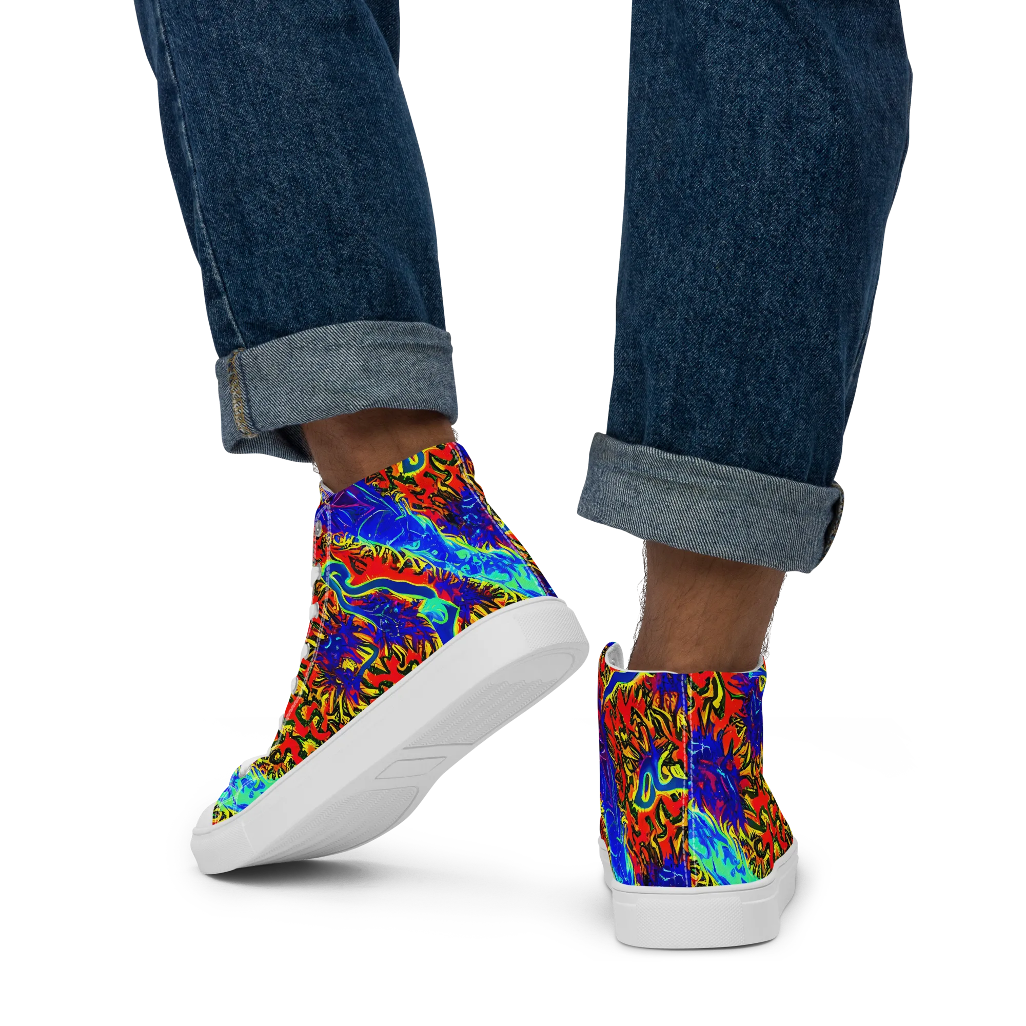 Electric Petalstorm on Men's High Top Canvas Shoes — Back