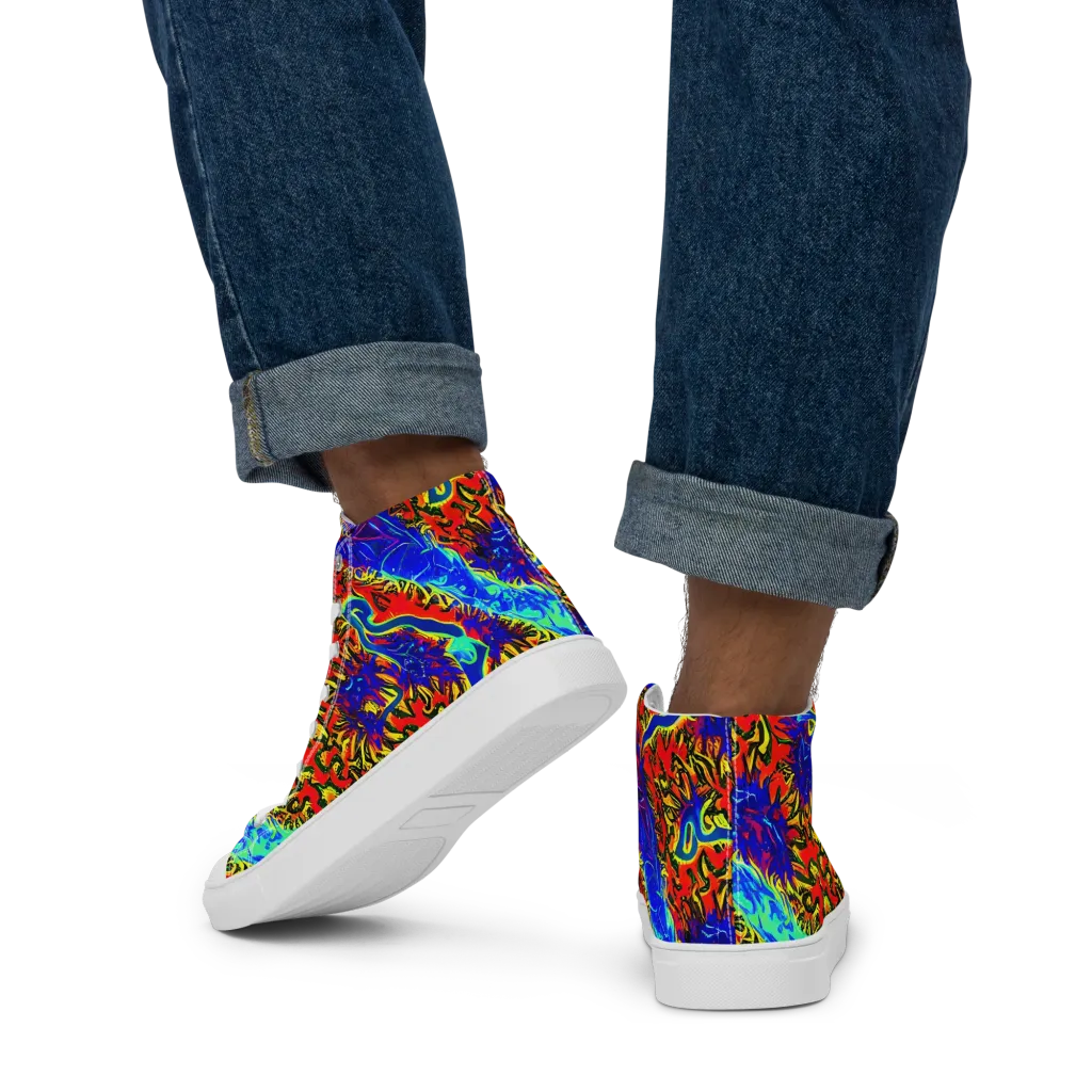 Electric Petalstorm on Men's High Top Canvas Shoes — Back