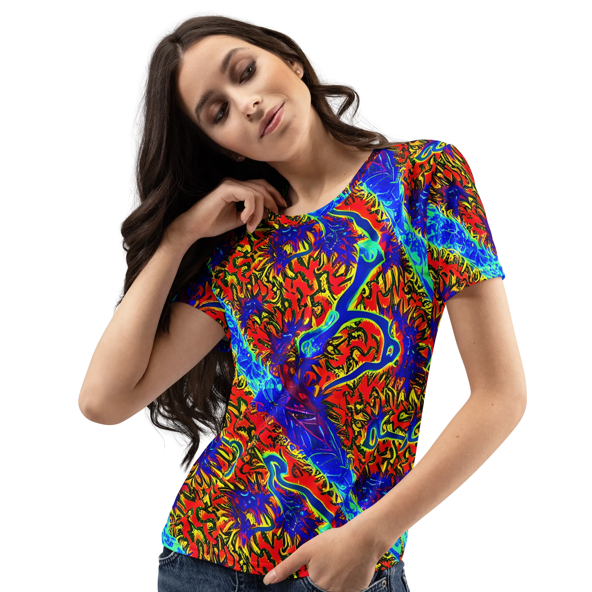 Electric Petalstorm on Women's Crew Neck T-Shirt — Left Front