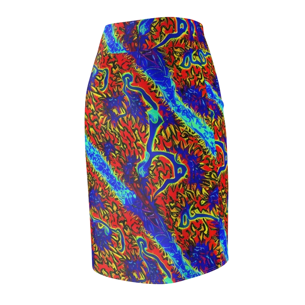 Electric Petalstorm on Pencil Skirt — Back Side
