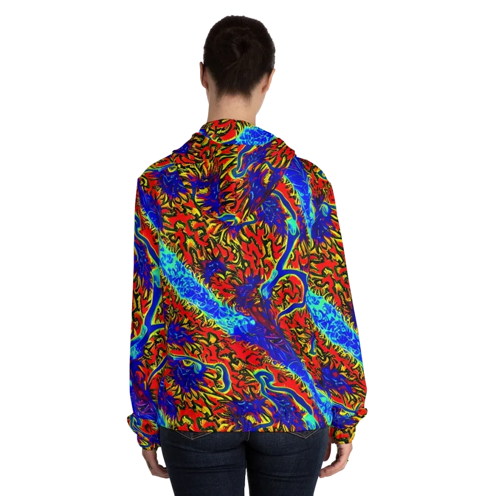 Electric Petalstorm on Women's Full-Zip Hoodie — Back On Person