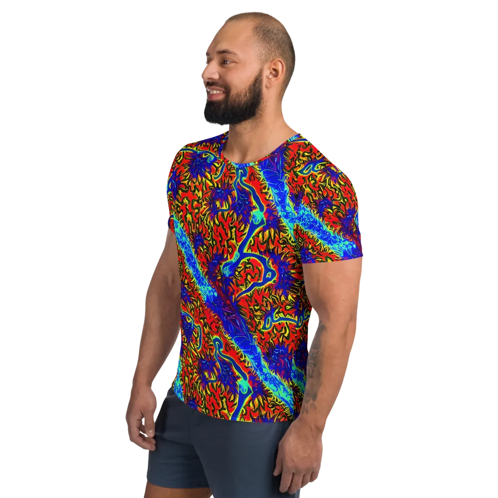 Electric Petalstorm on Men's Athletic T-Shirt — Left