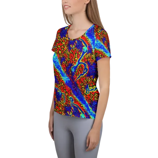 Electric Petalstorm on a Women's Athletic T-Shirt