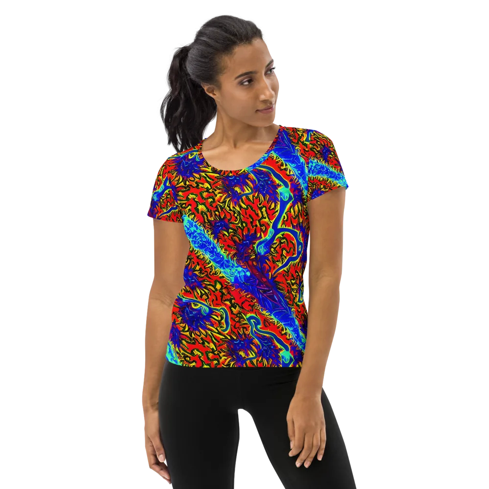 Electric Petalstorm on Women's Athletic T-Shirt — Front