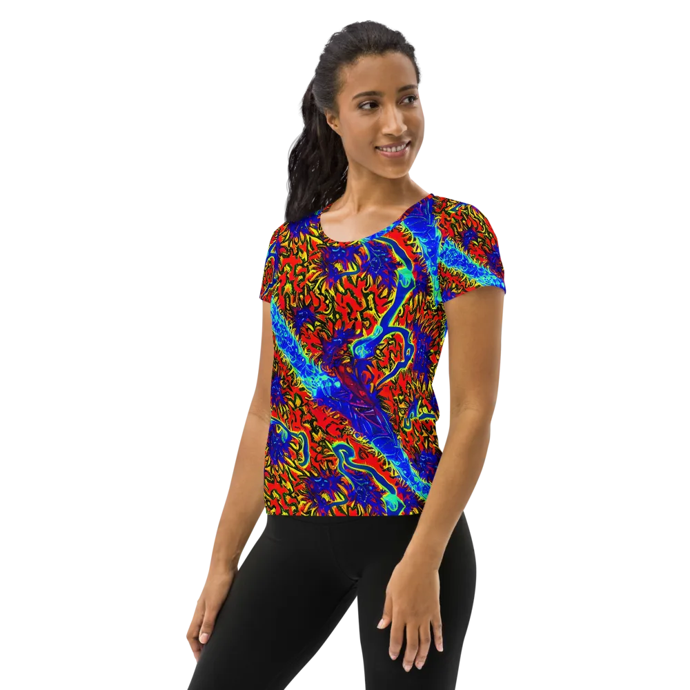 Electric Petalstorm on Women's Athletic T-Shirt — Left