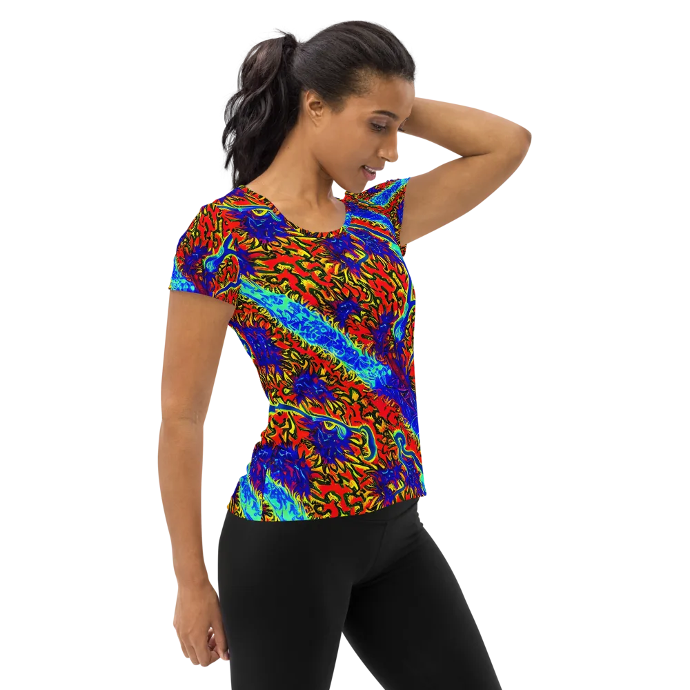 Electric Petalstorm on Women's Athletic T-Shirt — Right