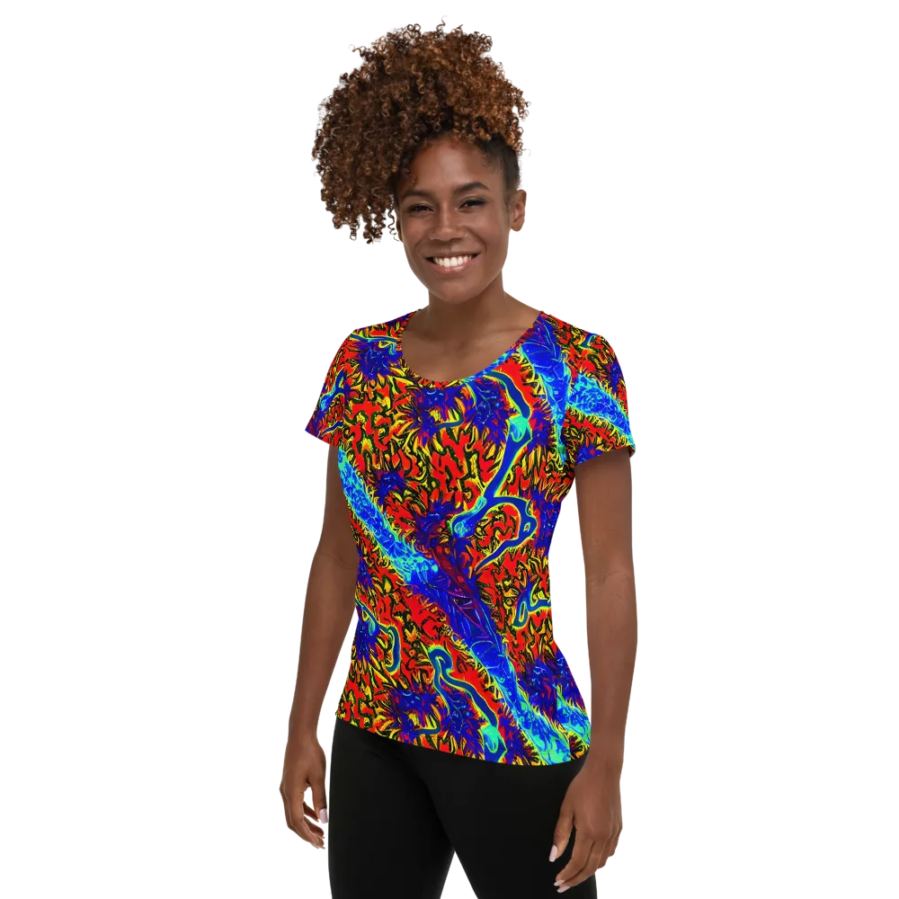 Electric Petalstorm on Women's Athletic T-Shirt — Left