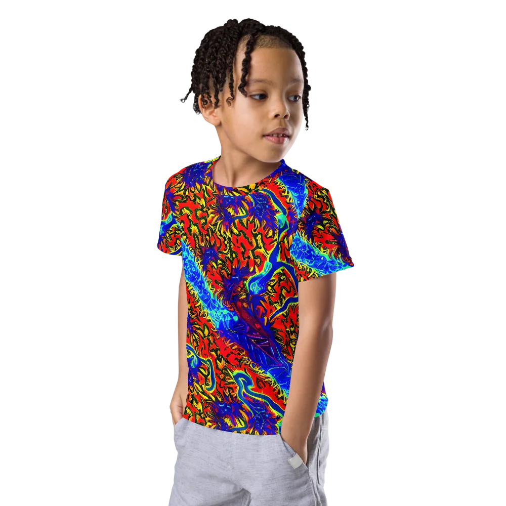 Electric Petalstorm on Kids Crew Neck T-Shirt — Left Front