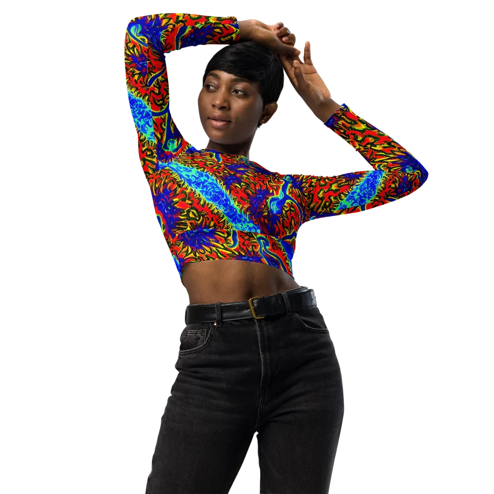 Electric Petalstorm on Long Sleeve Crop Top — Front