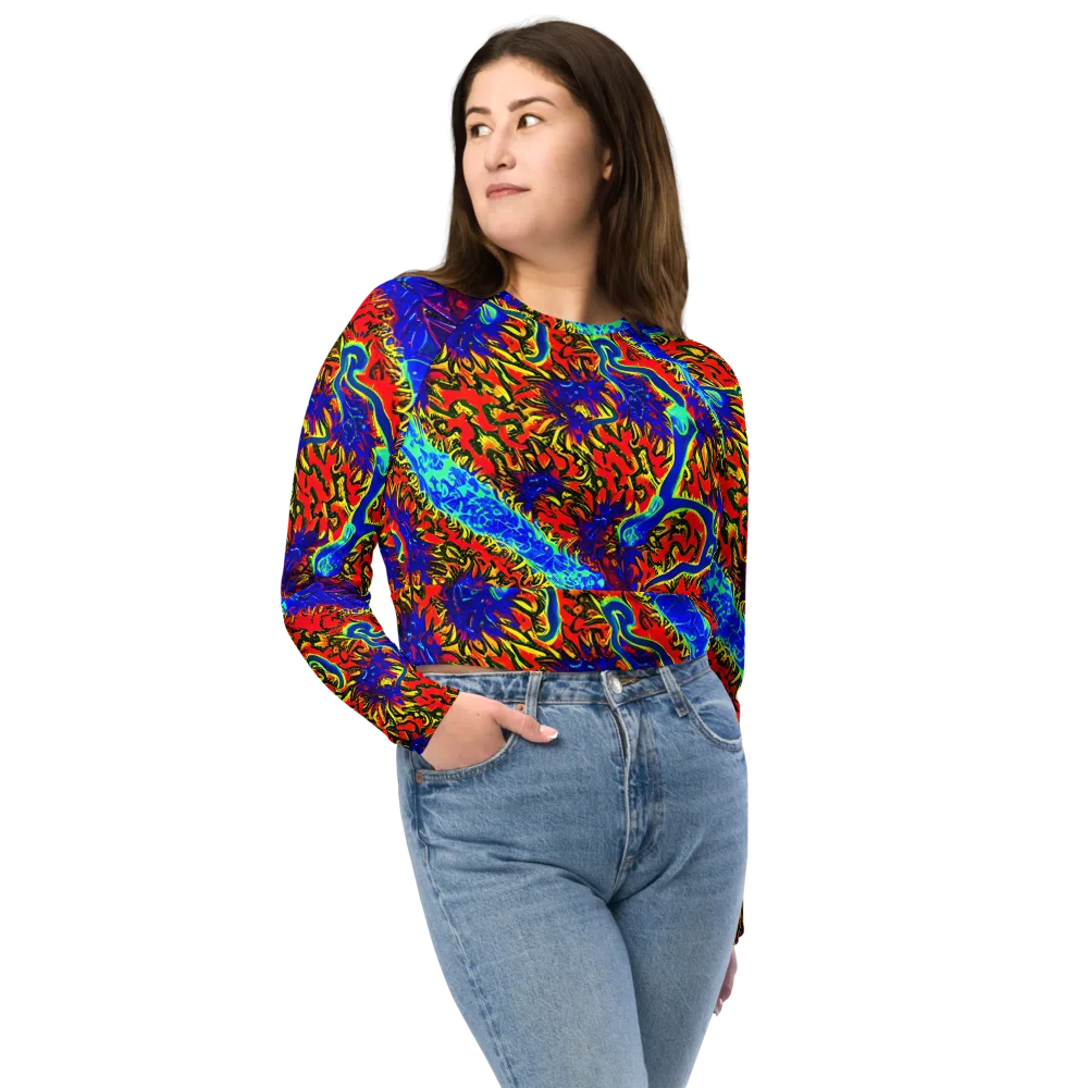 Electric Petalstorm on Long Sleeve Crop Top — Front