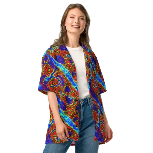 Electric Petalstorm on a Button Shirt