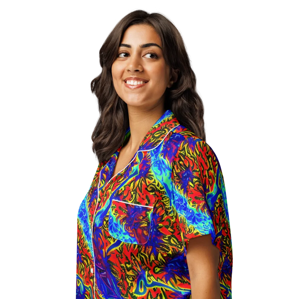 Electric Petalstorm on Women's Short Sleeve Pajama Top — Left Front