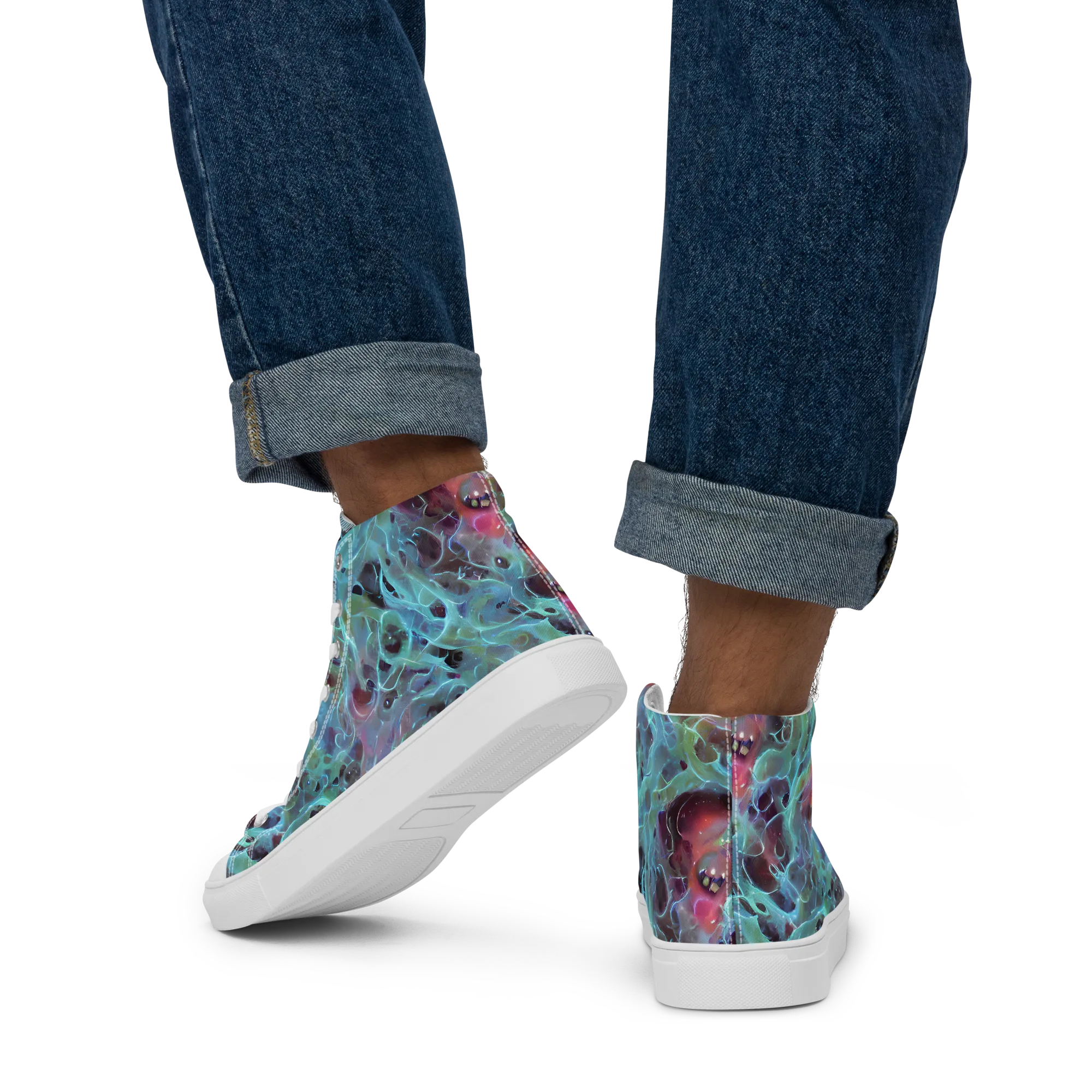 Cosmic Tide on Men's High Top Canvas Shoes — Back