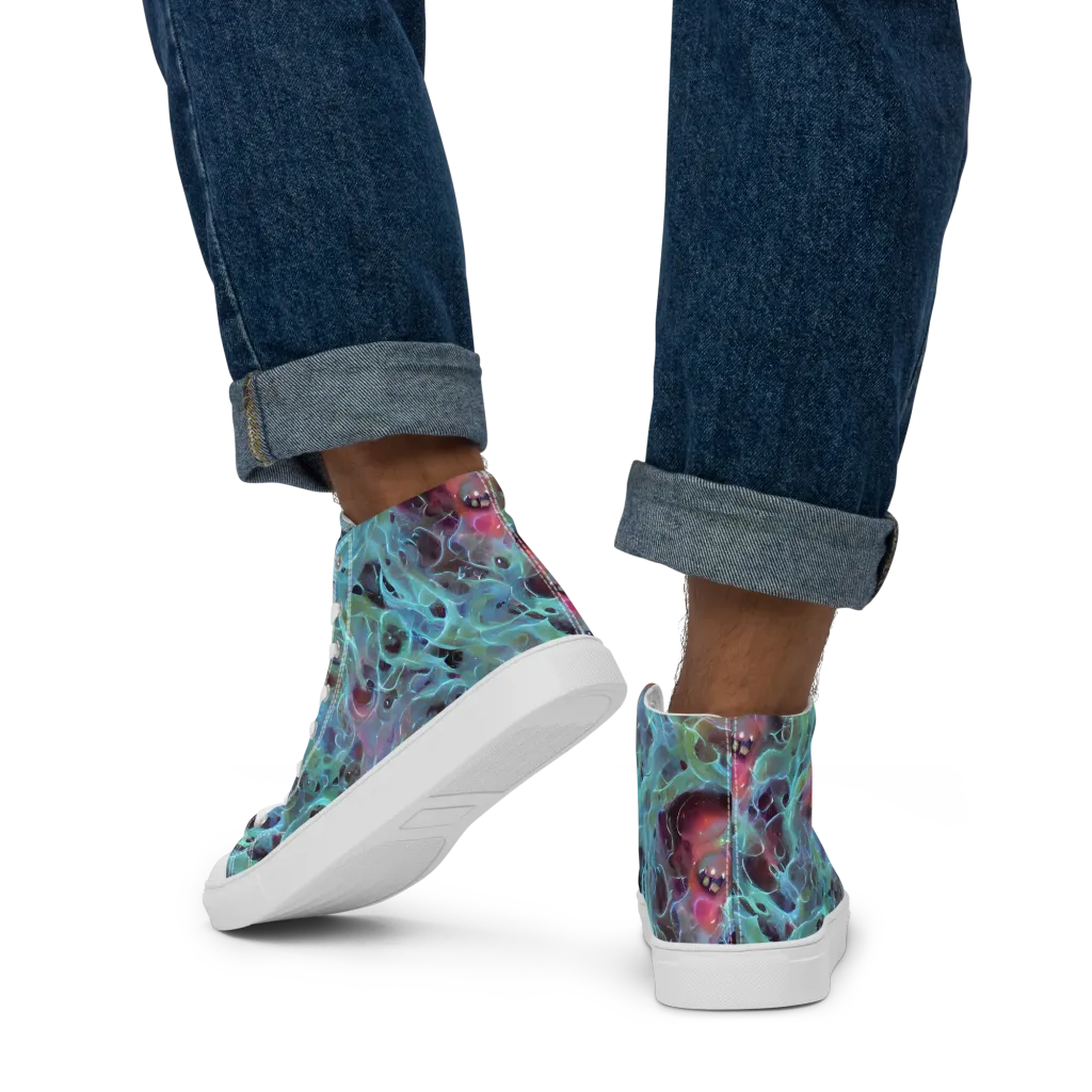 Cosmic Tide on Men's High Top Canvas Shoes — Back