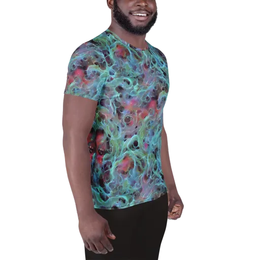 Cosmic Tide on a Men's Athletic T-Shirt