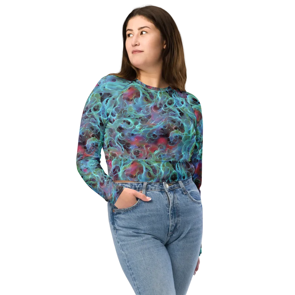 Cosmic Tide on Long Sleeve Crop Top — Front